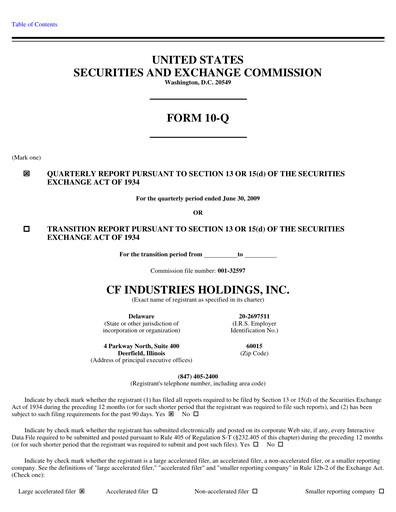 Thumbnail CF Industries
 Quarterly Report 2009-q2