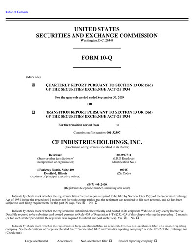 Thumbnail CF Industries
 Quarterly Report 2009-q3