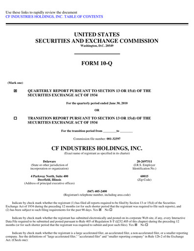 Thumbnail CF Industries
 Quarterly Report 2010-q2