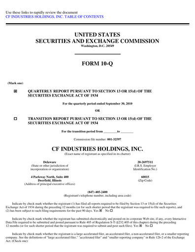 Thumbnail CF Industries
 Quarterly Report 2010-q3