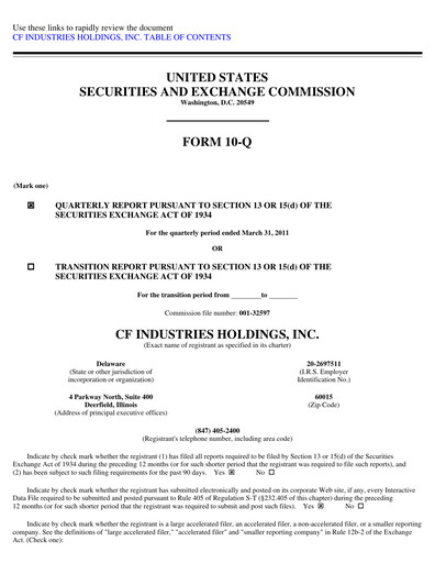 Thumbnail CF Industries
 Quarterly Report 2011-q1