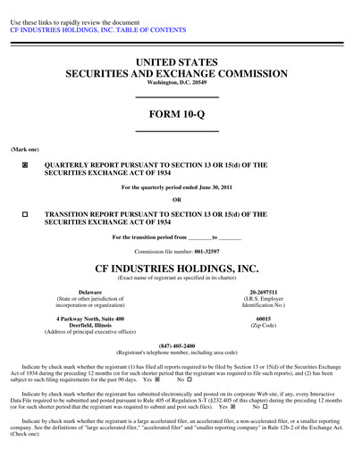 Thumbnail CF Industries
 Quarterly Report 2011-q2