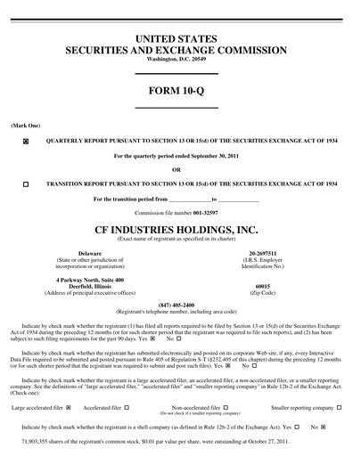Thumbnail CF Industries
 Quarterly Report 2011-q3