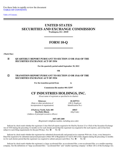 Thumbnail CF Industries
 Quarterly Report 2012-q3