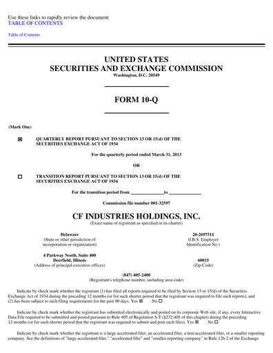 Thumbnail CF Industries
 Quarterly Report 2013-q1
