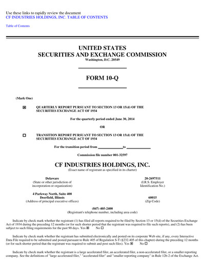 Thumbnail CF Industries
 Quarterly Report 2014-q2