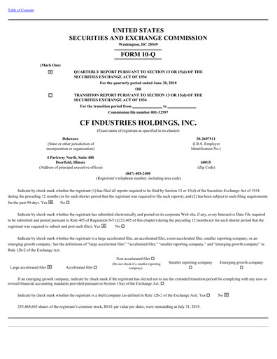 Thumbnail CF Industries
 Quarterly Report 2018-q2