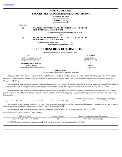 Thumbnail CF Industries
 Quarterly Report 2019-q1