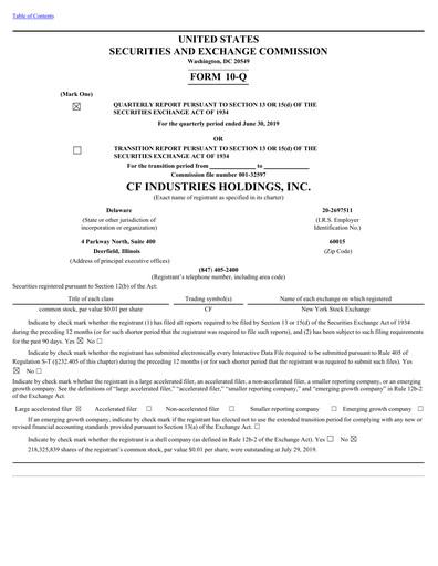 Thumbnail CF Industries
 Quarterly Report 2019-q2