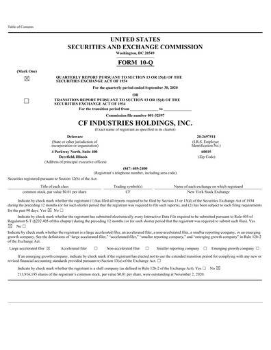 Thumbnail CF Industries
 Quarterly Report 2020-q3