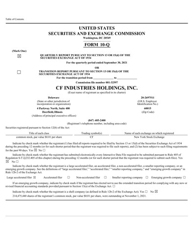 Thumbnail CF Industries
 Quarterly Report 2021-q3