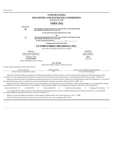 Thumbnail CF Industries
 Quarterly Report 2022-q1