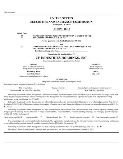 Thumbnail CF Industries
 Quarterly Report 2022-q3
