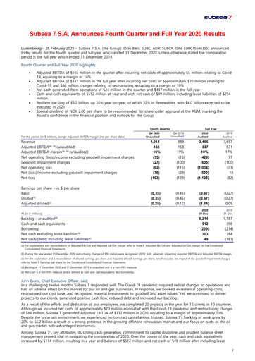 Thumbnail Subsea 7
 Financial Report 2020