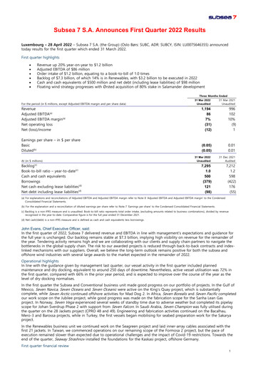 Thumbnail Subsea 7
 Quarterly Report 2022-q1