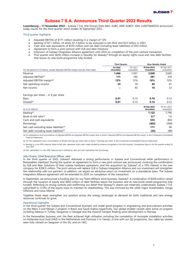 Thumbnail Subsea 7
 Quarterly Report 2022-q3