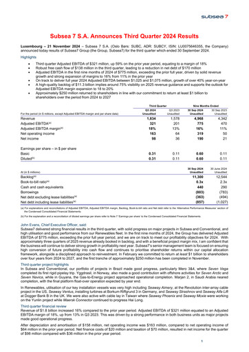 Thumbnail Subsea 7
 Quarterly Report 2024-q3
