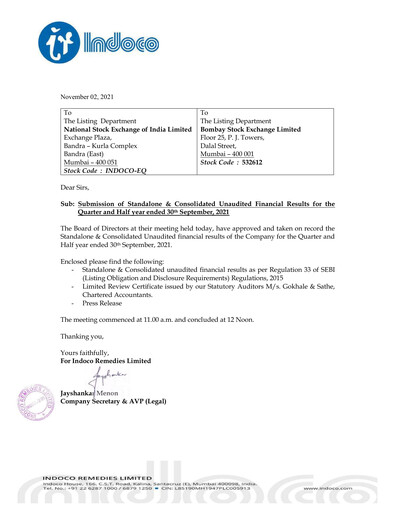 Thumbnail Indoco Remedies
 Quarterly Report 2021-q2
