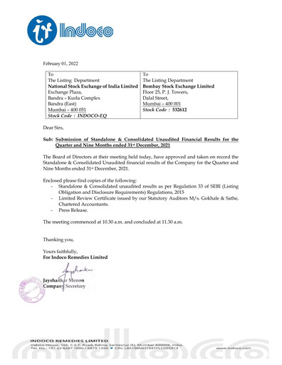 Thumbnail Indoco Remedies
 Quarterly Report 2021-q3
