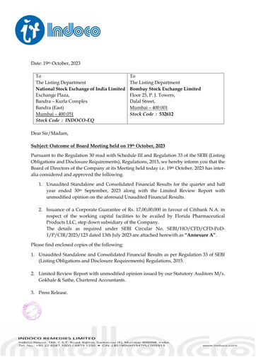 Thumbnail Indoco Remedies
 Quarterly Report 2023-q2