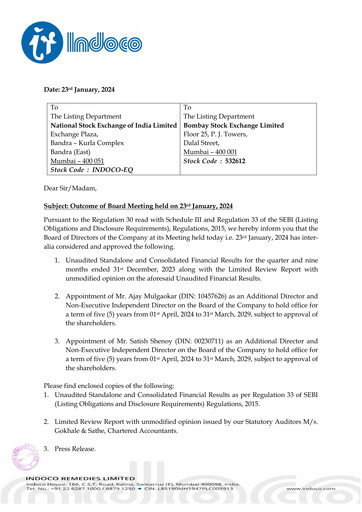 Thumbnail Indoco Remedies
 Quarterly Report 2023-q3