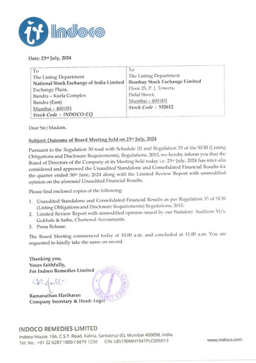 Thumbnail Indoco Remedies
 Quarterly Report 2024-q1