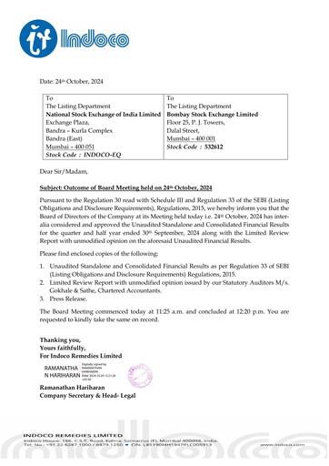 Thumbnail Indoco Remedies
 Quarterly Report 2024-q2