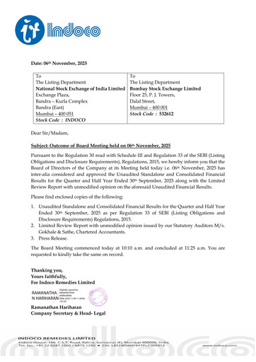 Thumbnail Indoco Remedies
 Quarterly Report 2025-q2