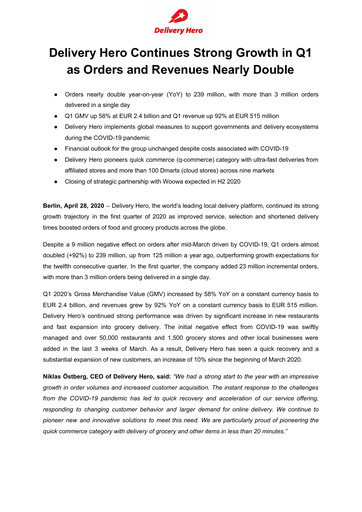 Miniature Delivery Hero
 Rapport trimestriel 2020-q1