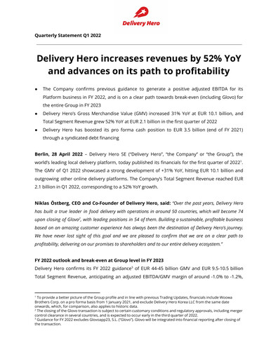 Miniature Delivery Hero
 Rapport trimestriel 2022-q1