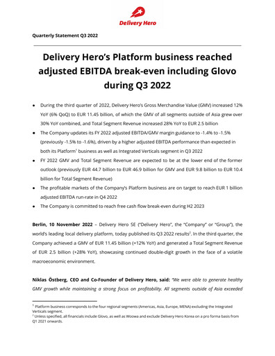 Miniature Delivery Hero
 Rapport trimestriel 2022-q3