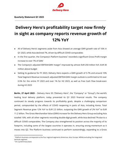 Thumbnail Delivery Hero
 Quarterly Report 2023-q1