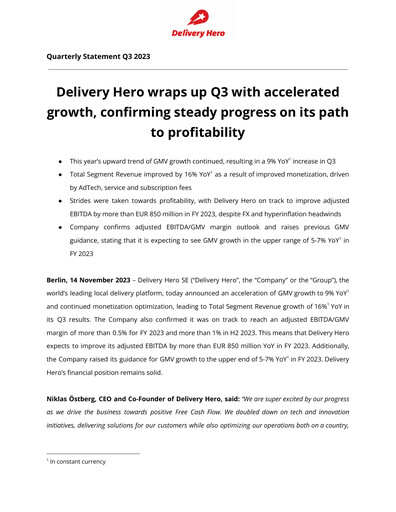 Miniature Delivery Hero
 Rapport trimestriel 2023-q3