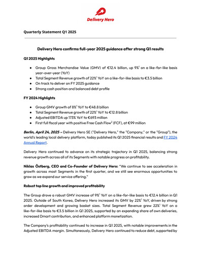 Miniature Delivery Hero
 Rapport trimestriel 2025-q1