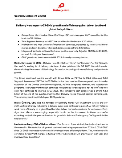 Miniature Delivery Hero
 Rapport trimestriel 2025-q3