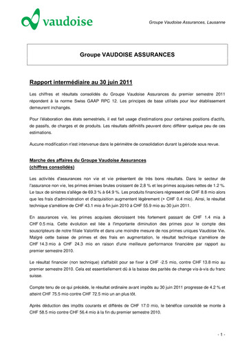 Thumbnail Vaudoise Assurances Half-year Report 2011-h1
