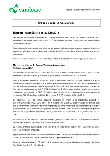 Thumbnail Vaudoise Assurances Half-year Report 2013-h1