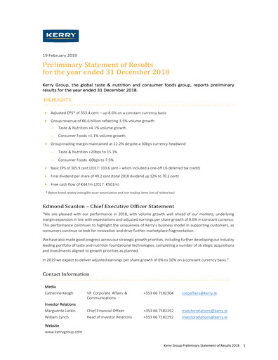 Thumbnail Kerry Group Financial Report 2018
