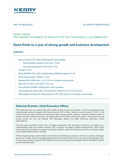 Thumbnail Kerry Group Financial Report 2021