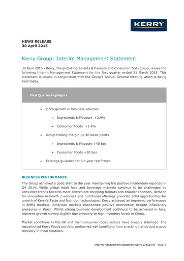 Thumbnail Kerry Group Quarterly Report 2015-q1