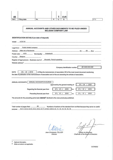 Miniature UCB Bilan financier 2019