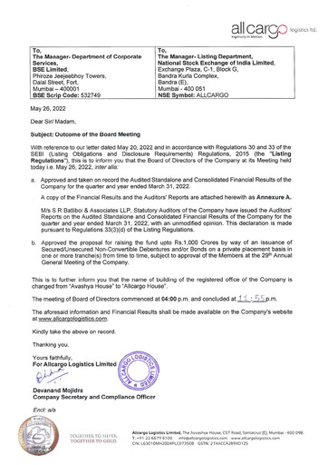 Vorschaubild Allcargo Logistics
 Quartalsbericht 2021-2022-q4