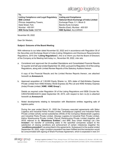 Miniature Allcargo Logistics
 Rapport trimestriel 2022-2023-q2