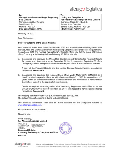 Vorschaubild Allcargo Logistics
 Quartalsbericht 2022-2023-q3