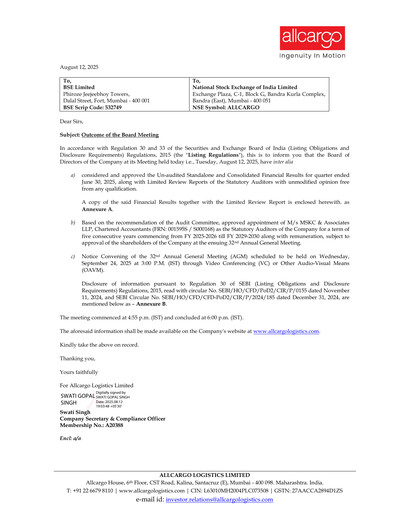 Vorschaubild Allcargo Logistics
 Quartalsbericht 2025-2026-q1