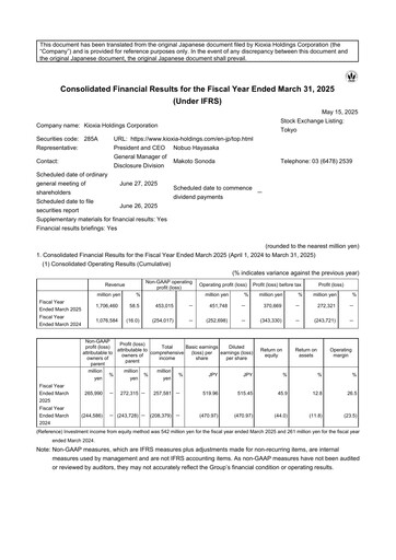Thumbnail KIOXIA Holdings Corporation Financial Statement 2024-2025