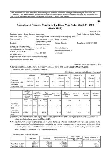 Thumbnail KIOXIA Holdings Corporation Financial Statement 2025-2026