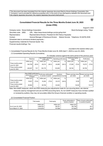 Thumbnail KIOXIA Holdings Corporation Quarterly Report 2025-q1
