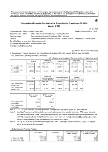 Thumbnail KIOXIA Holdings Corporation Quarterly Report 2026-q1