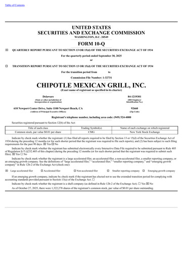Miniature Chipotle Mexican Grill Rapport trimestriel 2025-q3